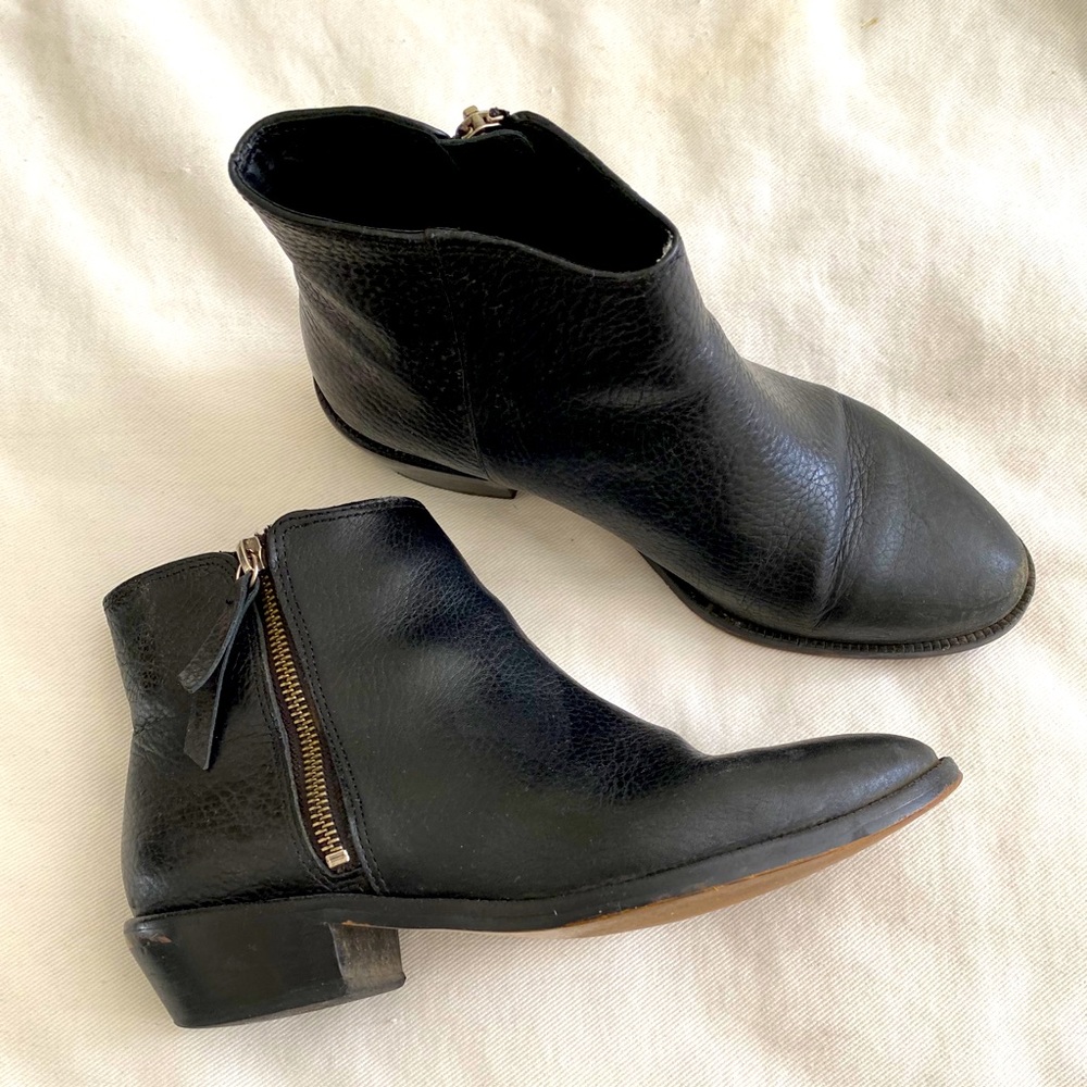 J. Crew Black Leather Ankle Boots with side zipper